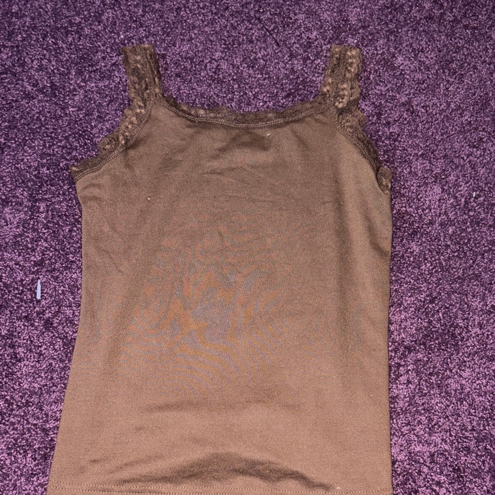 Lace Trim Brown Tank Top